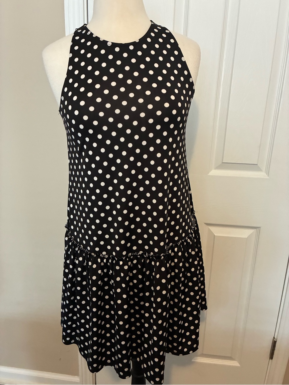 Polka Dot Sleeveless Mini Dress in Black and White